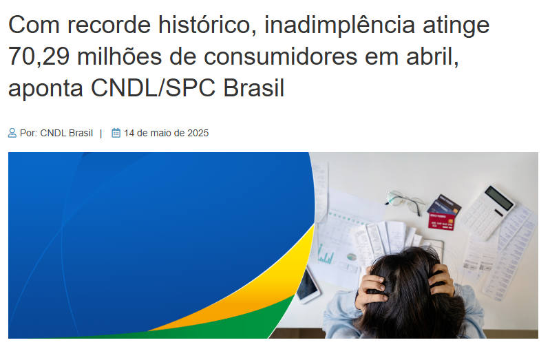Notícia sobre inadimplência de consumidores